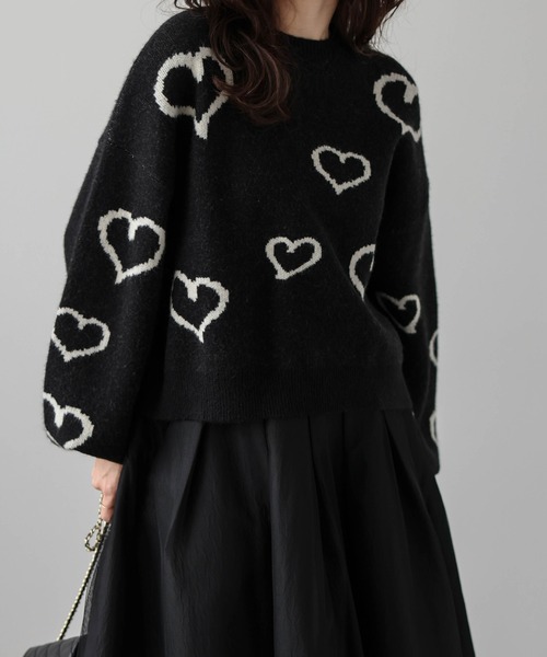 La-gemme(ラジェム)の「ランダムハートニット(ニット/セーター・レディース・ブラック/ホワイト/チャコール/モカ・フリー)」の14枚目の写真