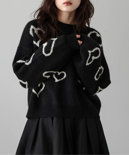 La-gemme(ラジェム)の「ランダムハートニット(ニット/セーター・レディース・ブラック/ホワイト/チャコール/モカ・フリー)」の15枚目の写真
