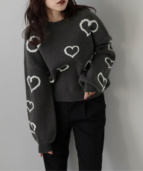 La-gemme(ラジェム)の「ランダムハートニット(ニット/セーター・レディース・ブラック/ホワイト/チャコール/モカ・フリー)」の19枚目の写真