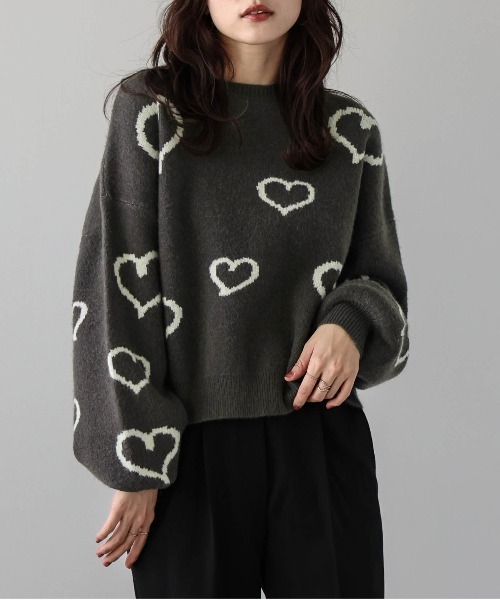 La-gemme(ラジェム)の「ランダムハートニット(ニット/セーター・レディース・ブラック/ホワイト/チャコール/モカ・フリー)」の21枚目の写真