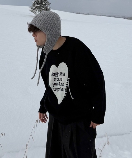 INTER FACTORY（インターファクトリー）の「ぐちまゆCP - ハートレタリングニットプルオーバー made in INTERFACTORY（ニット/セーター・レディース・ブラック/アイボリー・FREE）」の14枚目の写真