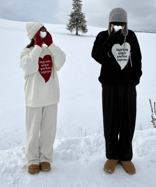 INTER FACTORY（インターファクトリー）の「ぐちまゆCP - ハートレタリングニットプルオーバー made in INTERFACTORY（ニット/セーター・レディース・ブラック/アイボリー・FREE）」の16枚目の写真