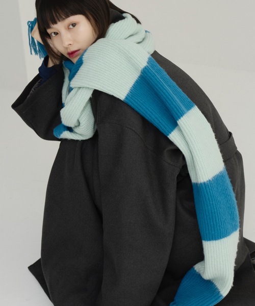 haek（ハク）の「border fringe muffler/ボーダーフリンジマフラー