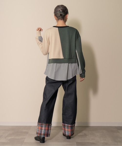 DOLLUPOOPS（ドールアップウップス）の「【ZOZO限定商品】ストライプシャツレイヤードライク配色トップス（その他トップス・レディース・グリーン・38）」の4枚目の写真