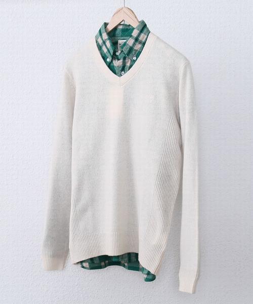 coen（コーエン）の「ラムウールVネックニットプルオーバー（ニット/セーター・メンズ・ライトグレー/ブラウン/ネイビー/ワイン/オフホワイト/ケリー・SMALL/MEDIUM/X-LARGE/LARGE）」の2枚目の写真