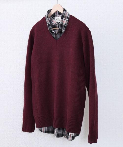 coen（コーエン）の「ラムウールVネックニットプルオーバー（ニット/セーター・メンズ・ライトグレー/ブラウン/ネイビー/ワイン/オフホワイト/ケリー・SMALL/MEDIUM/X-LARGE/LARGE）」の6枚目の写真