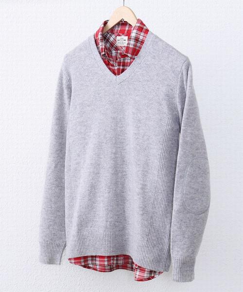 coen（コーエン）の「ラムウールVネックニットプルオーバー（ニット/セーター・メンズ・ライトグレー/ブラウン/ネイビー/ワイン/オフホワイト/ケリー・SMALL/MEDIUM/X-LARGE/LARGE）」の3枚目の写真