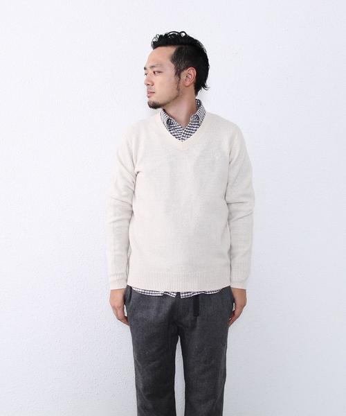 coen（コーエン）の「ラムウールVネックニットプルオーバー（ニット/セーター・メンズ・ライトグレー/ブラウン/ネイビー/ワイン/オフホワイト/ケリー・SMALL/MEDIUM/X-LARGE/LARGE）」の18枚目の写真