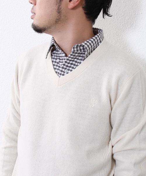 coen（コーエン）の「ラムウールVネックニットプルオーバー（ニット/セーター・メンズ・ライトグレー/ブラウン/ネイビー/ワイン/オフホワイト/ケリー・SMALL/MEDIUM/X-LARGE/LARGE）」の10枚目の写真