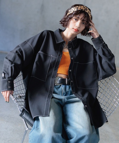 PAGEBOY（ページボーイ）の「ハイショクステッチルーズシャツ（シャツ/ブラウス・レディース・ブラック/パープル/オフホワイト・FREE）」の3枚目の写真