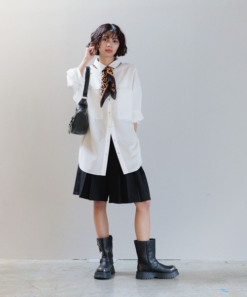 PAGEBOY（ページボーイ）の「ハイショクステッチルーズシャツ（シャツ/ブラウス・レディース・ブラック/パープル/オフホワイト・FREE）」の4枚目の写真