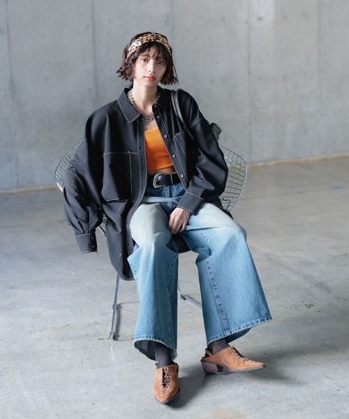 PAGEBOY（ページボーイ）の「ハイショクステッチルーズシャツ（シャツ/ブラウス・レディース・ブラック/パープル/オフホワイト・FREE）」の9枚目の写真