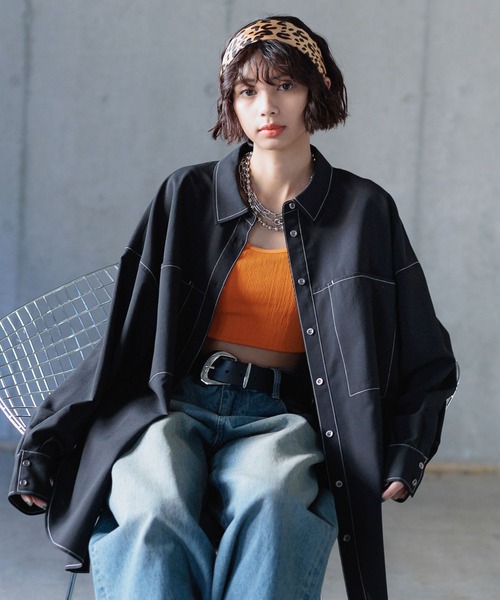 PAGEBOY（ページボーイ）の「ハイショクステッチルーズシャツ（シャツ/ブラウス・レディース・ブラック/パープル/オフホワイト・FREE）」の10枚目の写真