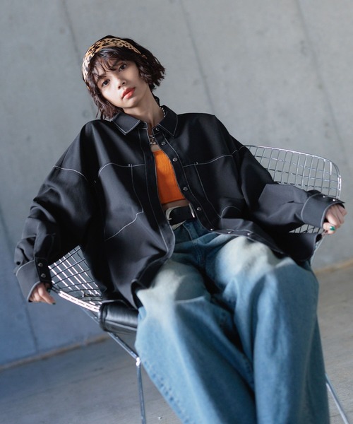 PAGEBOY（ページボーイ）の「ハイショクステッチルーズシャツ（シャツ/ブラウス・レディース・ブラック/パープル/オフホワイト・FREE）」の11枚目の写真