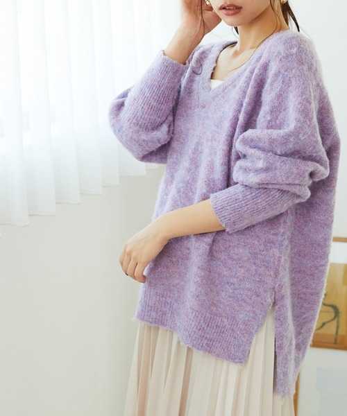 MISCH MASCH(ミッシュマッシュ)の「メランジVネックニットプルオーバー MO33N06(ニット/セーター・レディース・アイボリー/ブルー/グリーン/パープル・フリ-)」の4枚目の写真