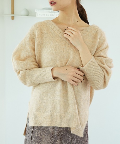 MISCH MASCH(ミッシュマッシュ)の「メランジVネックニットプルオーバー MO33N06(ニット/セーター・レディース・アイボリー/ブルー/グリーン/パープル・フリ-)」の2枚目の写真