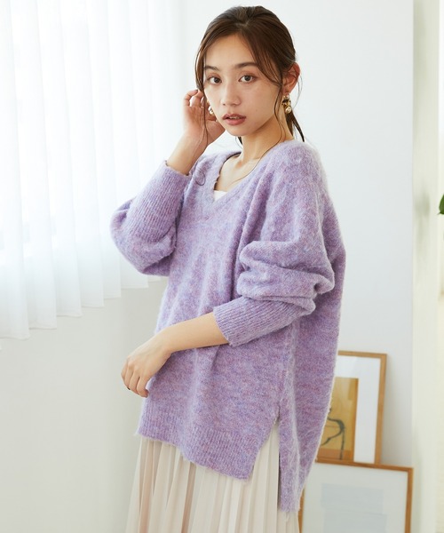MISCH MASCH(ミッシュマッシュ)の「メランジVネックニットプルオーバー MO33N06(ニット/セーター・レディース・アイボリー/ブルー/グリーン/パープル・フリ-)」の8枚目の写真