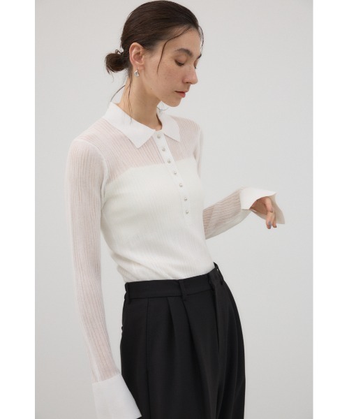 crie conforto（クリーコンフォルト）の「シアーポロニット 秋服（ニット/セーター・レディース・ブラック/ライトブルー/ホワイト・FREE）」の22枚目の写真