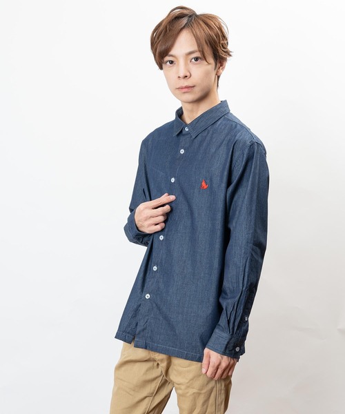 Healthknit Product（ヘルスニットプロダクト）の「Healthknit Product ヘルスニットプロダクト コヨーテ 刺繍 デニム シャツ(GW)（シャツ/ブラウス・メンズ・ブルー/ネイビー・L/M/XL）」の4枚目の写真