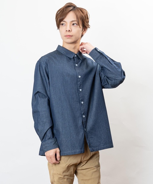 Healthknit Product（ヘルスニットプロダクト）の「Healthknit Product ヘルスニットプロダクト コヨーテ 刺繍 デニム シャツ(GW)（シャツ/ブラウス・メンズ・ブルー/ネイビー・L/M/XL）」の5枚目の写真