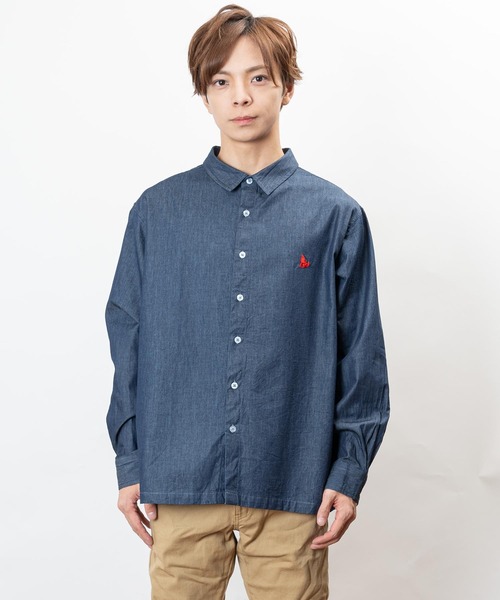 Healthknit Product（ヘルスニットプロダクト）の「Healthknit Product ヘルスニットプロダクト コヨーテ 刺繍 デニム シャツ(GW)（シャツ/ブラウス・メンズ・ブルー/ネイビー・L/M/XL）」の14枚目の写真