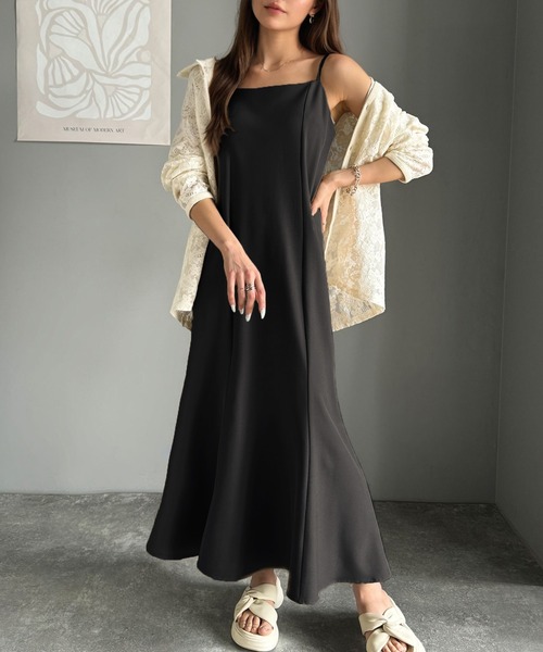 classicalelf(クラシカルエルフ)の「後ろ姿が魅力!麻調バックリボンマーメイドキャミワンピース(ワンピース・レディース・モカ/ブラック・X-LARGE/MEDIUM/SMALL/LARGE)」の2枚目の写真