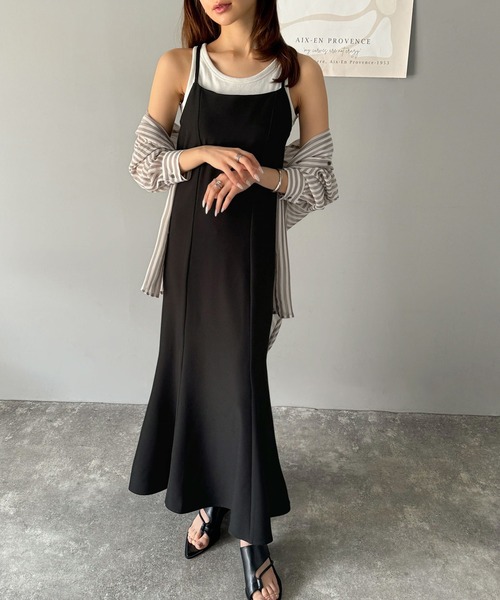 セール】後ろ姿が魅力！麻調バックリボンマーメイドキャミワンピース