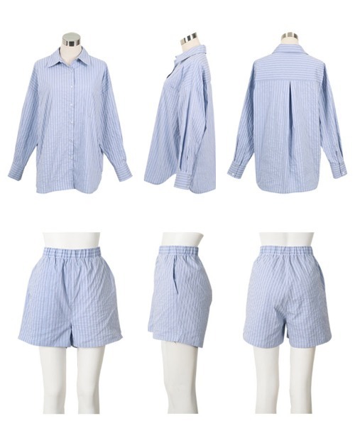 KOBE LETTUCE(コウベレタス)の「ストライプシャツセットアップ(セットアップ・レディース・ブルー/ピンク・M)」の7枚目の写真