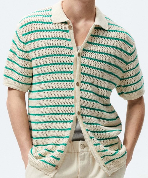 aimoha(アイモハ)の「【aimoha neo】Retro Knit Polo Shirt (SS)(ポロシャツ・メンズ・ブラック/グリーン・LARGE/XX-LARGE/X-LARGE/XXX-LARGE)」の1枚目の写真