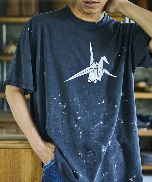 orSlow（オアスロウ）の「orSlow/オアスロウ T-SHIRT ORIGAMI PRINT/ORSL JPN PRINT (UNISEX) Tシャツ（Tシャツ/カットソー・メンズ・ブラック系2/ブラック・3/4/2）」の2枚目の写真