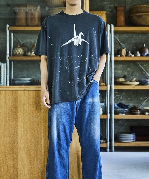 orSlow（オアスロウ）の「orSlow/オアスロウ T-SHIRT ORIGAMI PRINT/ORSL JPN PRINT (UNISEX) Tシャツ（Tシャツ/カットソー・メンズ・ブラック系2/ブラック・3/4/2）」の4枚目の写真