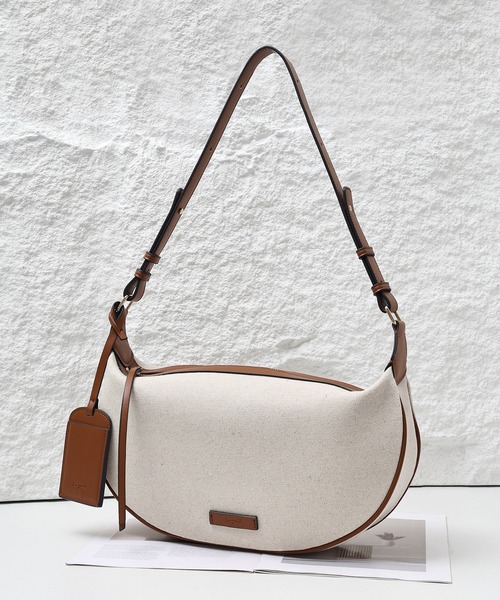 Ungrid(アングリッド)の「【Ungrid/アングリッド】リネンキャンバスコンビ カードケース付ショルダーバッグ(ショルダーバッグ・レディース・キャメル/アイボリー/ブラック・FREE)」の1枚目の写真