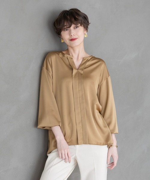 Elura（エルーラ）の「シルクライクブラウス/320164（シャツ/ブラウス・レディース・ネイビー/ホワイト/ブラウン系その他2・MEDIUM/LARGE）」の2枚目の写真