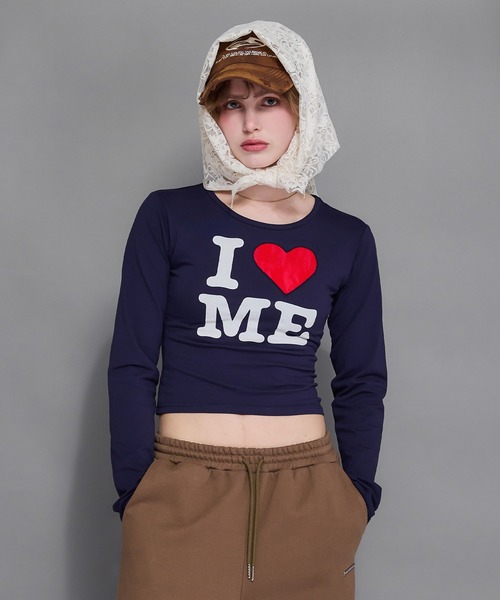 ACLENT（アクレント）の「レースモチーフILOVEロゴロンT（Tシャツ/カットソー・レディース・ブラック/ホワイト/グレー/ネイビー・FREE）」の6枚目の写真