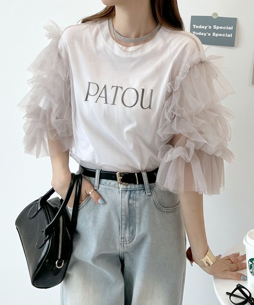 Futier land（フューティアランド）の「袖レイヤーフリルシアートップス（Tシャツ/カットソー・レディース・ブルー/グレー/ブラック・FREE）」の3枚目の写真