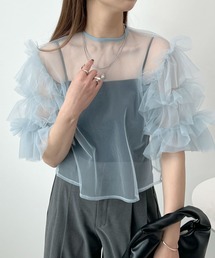 Futier land | 袖レイヤーフリルシアートップス(Tシャツ/カットソー)