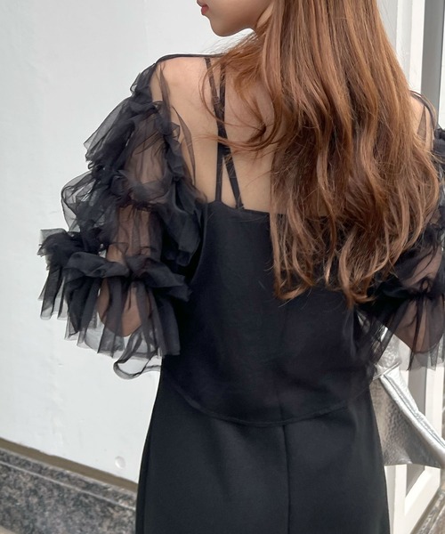 Futier land（フューティアランド）の「袖レイヤーフリルシアートップス（Tシャツ/カットソー・レディース・ブルー/グレー/ブラック・FREE）」の6枚目の写真