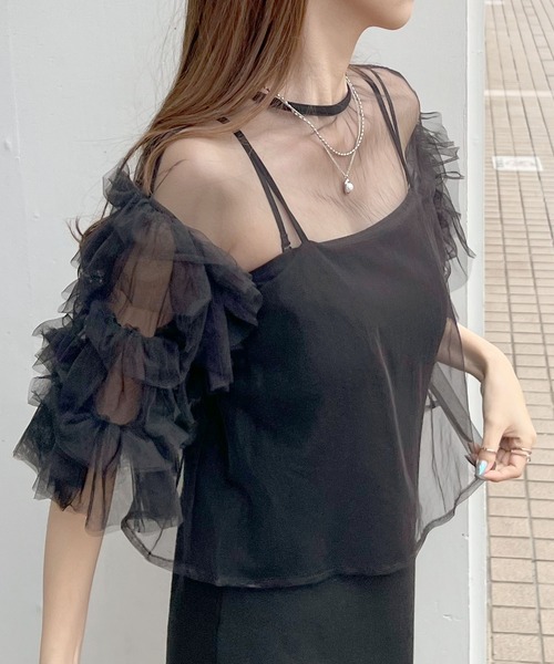 Futier land（フューティアランド）の「袖レイヤーフリルシアートップス（Tシャツ/カットソー・レディース・ブルー/グレー/ブラック・FREE）」の8枚目の写真