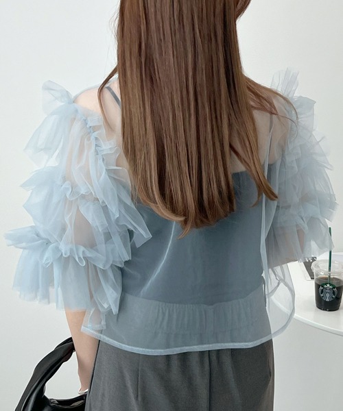 Futier land（フューティアランド）の「袖レイヤーフリルシアートップス（Tシャツ/カットソー・レディース・ブルー/グレー/ブラック・FREE）」の13枚目の写真