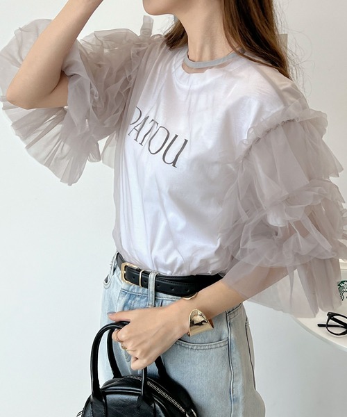 Futier land（フューティアランド）の「袖レイヤーフリルシアートップス（Tシャツ/カットソー・レディース・ブルー/グレー/ブラック・FREE）」の16枚目の写真