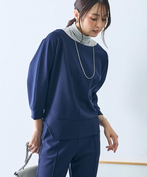 SMILE LAND（スマイルランド）の「カットソー２点セット（トップス＋クロップドパンツ）＜大きいサイズ有＞【OtonaSMILE】（Tシャツ/カットソー・レディース・ライトグレー/ネイビー・5L/4L/3L/LL/L/M）」の5枚目の写真