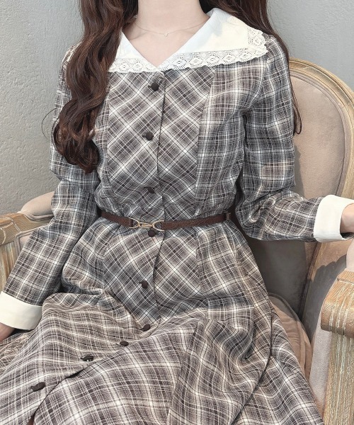 F i.n.t（フィント）の「ビッグカラーオンブレチェックワンピース/ fint　フィント（ワンピース・レディース・ブラック×ホワイト/ネイビー×ホワイト・FREE）」の4枚目の写真