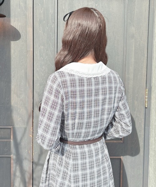 F i.n.t（フィント）の「ビッグカラーオンブレチェックワンピース/ fint　フィント（ワンピース・レディース・ブラック×ホワイト/ネイビー×ホワイト・FREE）」の7枚目の写真