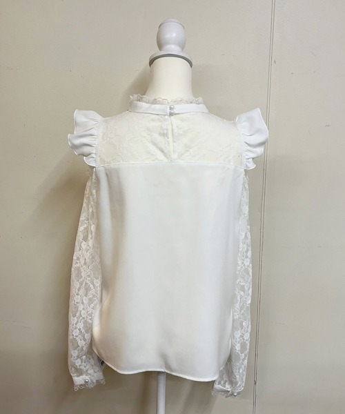 セール】パールネックレス付き袖レースブラウス（シャツ/ブラウス