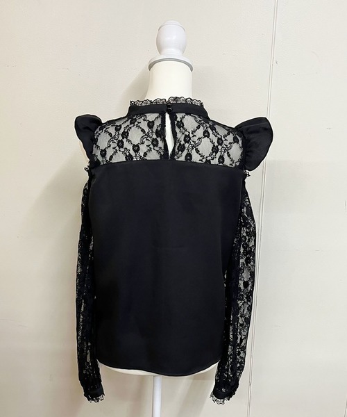 セール】パールネックレス付き袖レースブラウス（シャツ/ブラウス