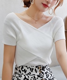 カシュクールデザインニットカットソー