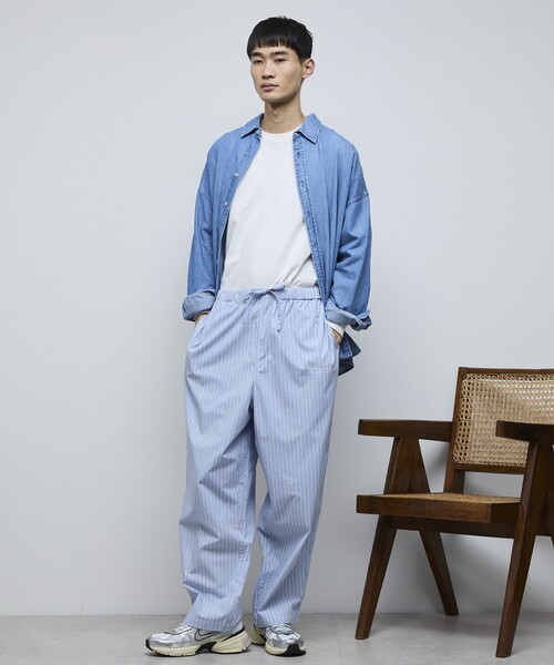 Firsthand（ファーストハンド）の「MA Firsthand/マ ファーストハンド BASICロゴ刺繍ストライプイージーパンツ（その他パンツ・メンズ・サックスブルー/ホワイト・L/M/LARGE/MEDIUM）」の13枚目の写真