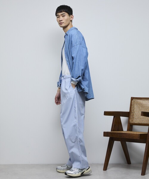 Firsthand（ファーストハンド）の「MA Firsthand/マ ファーストハンド BASICロゴ刺繍ストライプイージーパンツ（その他パンツ・メンズ・サックスブルー/ホワイト・L/M/LARGE/MEDIUM）」の14枚目の写真