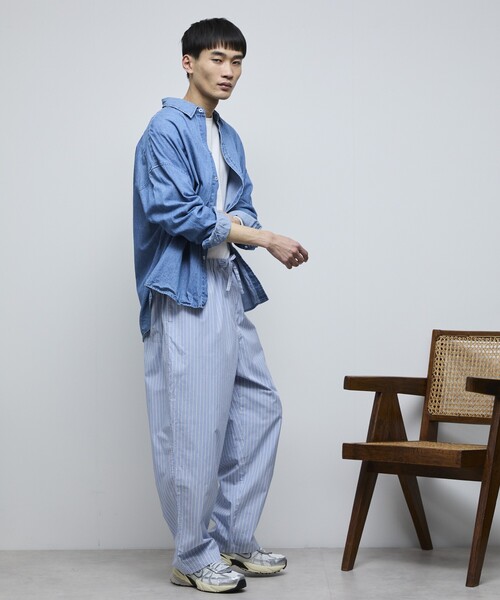 Firsthand（ファーストハンド）の「MA Firsthand/マ ファーストハンド BASICロゴ刺繍ストライプイージーパンツ（その他パンツ・メンズ・サックスブルー/ホワイト・L/M/LARGE/MEDIUM）」の16枚目の写真