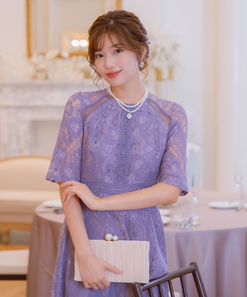 Retica（レティカ）の「[CLOSED] パーティー ドレス 二次会 Aライン 総レース 五分袖 フレア ロングドレス 結婚式 大きいサイズ 20代 30代 お呼ばれ（ドレス・レディース・ラベンダー/ブルーグリーン/ブラック・L/M/S/XL/XXL）」の9枚目の写真